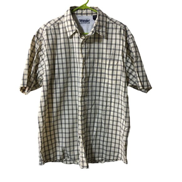 WRANGLER HERO YELLOW PLAID SHORT SLEEVE BUTTON DOWN SHIRT MENS LARGE - Picture 1 of 4